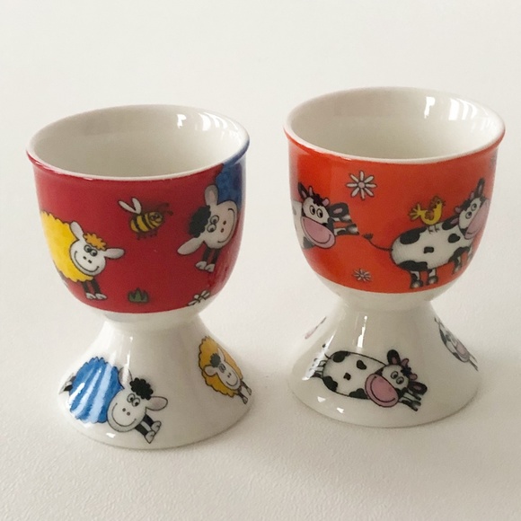 Set 2 William & Maxwell Whimsical Egg Cups Cows Ships Bees Flowers - Picture 3 of 10